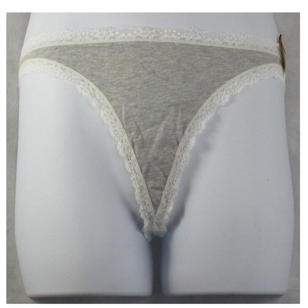Jenni Women's Cotton Blend Lace-Trim Thong Panty Underwear, Heather Gray, 3XL